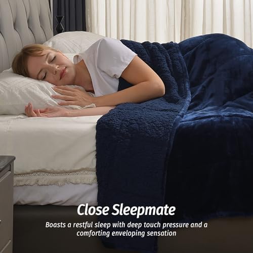 Wemore Sherpa Weighted Blanket for Adult 15 lbs Twin 48"x72" Navy Blue - Image 3