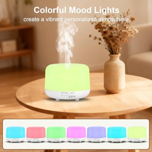 Marchred Aromatherapy Diffuser, 300ML Remote Control Essential Oil Diffusers, White Wood Grain Humidifier with 8 Colors Light 4 Timer Mode, Ultrasonic Scent Diffuser for Home, Office - Image 5