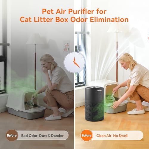 AIRROMI Pets Air Purifier for Home Allergies,Up to 660 ft².HEPA Deodorizing Activated Carbon Filter,With Fragrance Sponge for Better Sleep,Night Light,Pet Dander,Smoke,Odors,Air Cleaner A2002 Black - Image 6