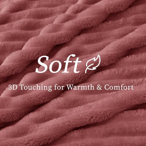 BEDELITE Ribbed Fleece Throw Blanket for Couch, Brick Dust, 50"x60" - Image 4