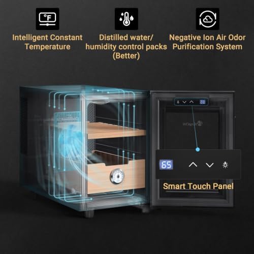 KingChii 16L Cigar Cooler Humidor with Cooling Control System, Electronic Cigar Cabinet Spanish Cedar Shelves & Digital Hygrometer, Father Day Gifts for Men (2 Layers 100 Capacity） - Image 3