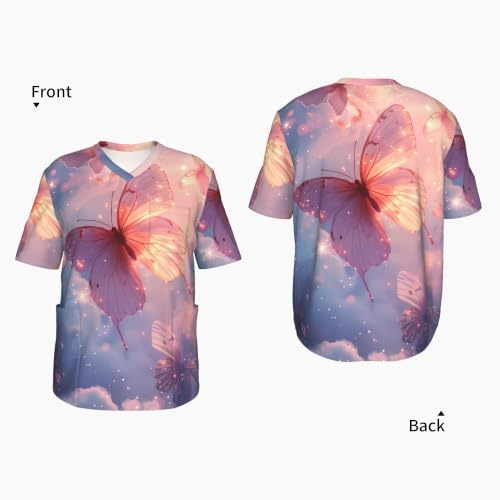Men's Scrub Top,V-Neck Spill Wrinkle Resistant,3 Pockets-Butterfly Aesthetic (4) - Image 4