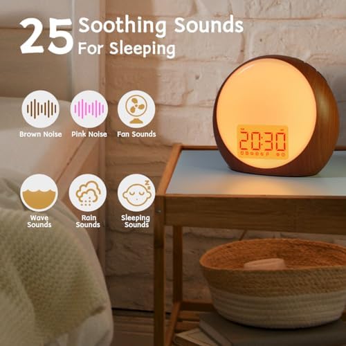 Wake Up Light Sunrise Alarm Clock White Noise Machine with Sunrise Sunset Simulation for Heavy Sleepers Kids Bedroom Dual Alarms Snooze Sound Brown Noise Machine with 25 Sounds for Sleeping - Image 3