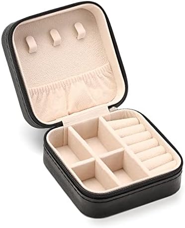 ZPROW Travel Jewelry Case, Mini Portable Jewelry Travel Boxes, Small Jewelry Organizer for Rings, Earrings, Pendants, Watches, Necklaces, Lipsticks Organizer Storage Holder Case (Black) by ZPROW