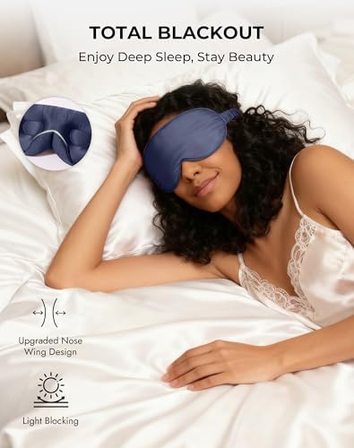 SilkSilky 100% 22 Momme Mulberry Silk Sleep Mask, Dark Blue - Image 6