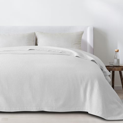 100% Cotton White Blanket Full/Queen Size for Bed - Breathable and Soft, Waffle Weave for Summer Spring, 90x90 Inches - Image 6