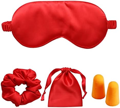 Red Sleep Eye Mask, Blackout Silk Satin Travel Blindfold Set Women by LCBD