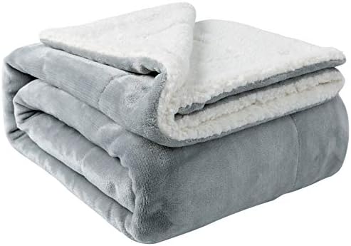 NANPIPER Sherpa Blanket Warm Blankets for Winter Super Soft Fuzzy Flannel Fleece/Wool Like Reversible Velvet Plush Couch Blanket Lightweight(Light Grey Throw Size 50"x60") by NANPIPER