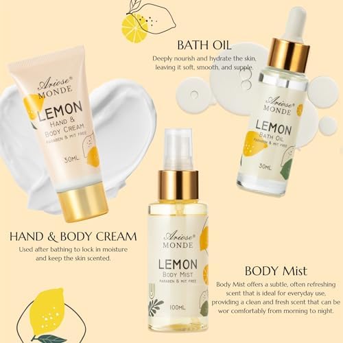 Gifts for Women Gift Basket for Women- 8pcs Lemon Home Spa Self Care Kit - Image 5