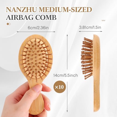 FoldTier 10 Pack Mini Bamboo Hair Brush Bulk Wooden Travel Small Hairbrush - Image 2