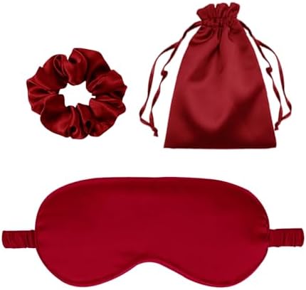 3Pcs Satin Eye Mask Silk Sleep Masks Set Silky Blindfold Eyeshade Blackout Eyes Cover Pouches Bag Scrunchy Wedding Gift by WJingYiJia