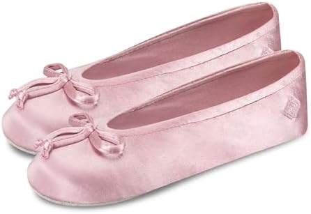 Isotoner Women's Satin Ballerina Slippers with Classic Ribbon Bow and Suede Sole - Image 2