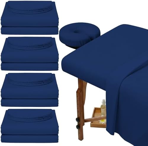 Oudain 4 Sets 3 Piece Soft Microfiber Massage Table Sheets Set Bulk Includes Massage Flat Sheet and Fitted Sheet and Face Rest Cover(Dark Blue) by Oudain