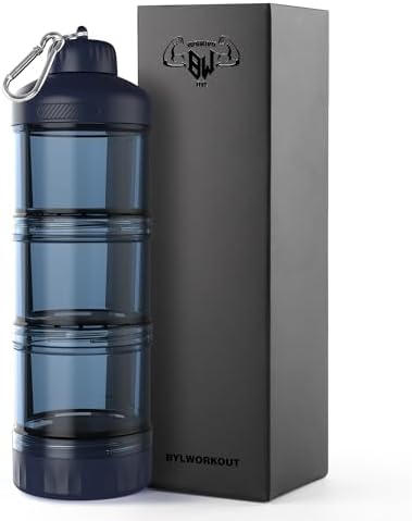 BYLWORKOUT 3-Layer Protein Powder Container with Funnel and Keychain by BYLWORKOUT
