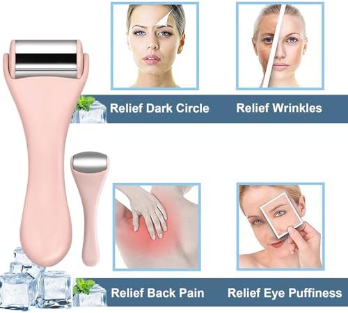 Ice Roller for Face & Eye, Facial Roller and Eye Massager Roller, Ice Roller for Body, Face, Tighten Pores, Migraine Relief Pain Relief Eye Puffiness Relief for Women - Face and Eye Roller 2PCS (Pink. - Image 2