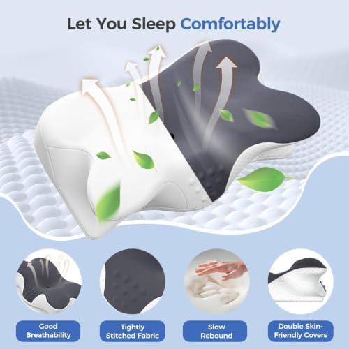Cervical Neck Pillow for Neck Pain Relief,Memory Foam Neck Pillow for Sleeping,Orthopedic Neck Support Pillow for Back Stomach Sleepers,Ergonomic Pillow with Pillow Covers - Image 4