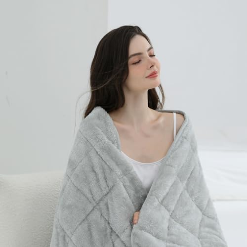 Weighted Blanket, Plush Fleece Blanket Ultra Soft - Fluffy Cozy Throw for Bed Couch Sofa, Warm Fuzzy Blanket for Adults (Light Grey, 60"x80" 20 lbs) - Image 6