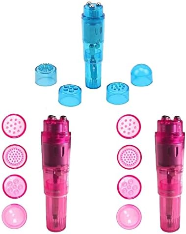 Mini Portable Small Vibrating Massage Body Tool 4 Heads Massager Pocket for Women Neck Shoulder Face Back Foot Muscles (1PK Blue 2PK Pink) by Gajoin