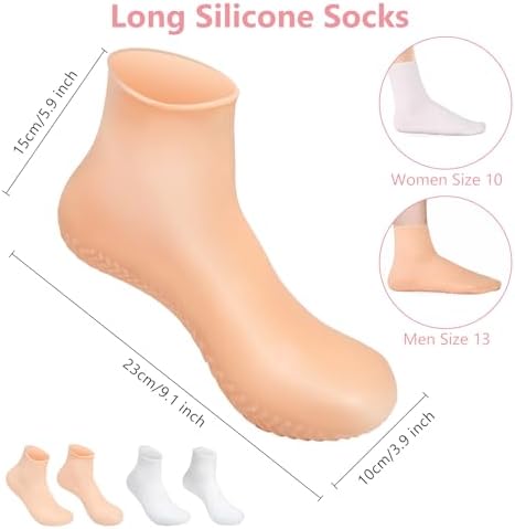 Silicone Moisturizing Socks for Dry Cracked Feet - 2 Pairs, XL Long Size, Non-Slip Heel Socks for Women and Men - High Stretch Foot Care Pedicure - White & Beige - Image 7