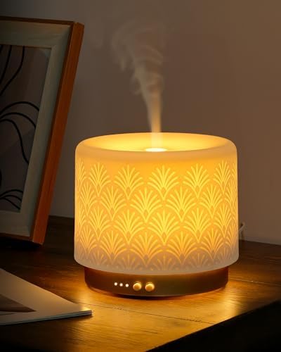 Essential Oil Diffuser - 280ml Ceramic Diffuser for Large Room & Commercial Use, 2.4MHz Aromatherapy Diffuser with Cool Mist Humidifier & Night Light, Ideal for Bedroom, Office, Yoga, Spa, Gifts by ONABOVIVA