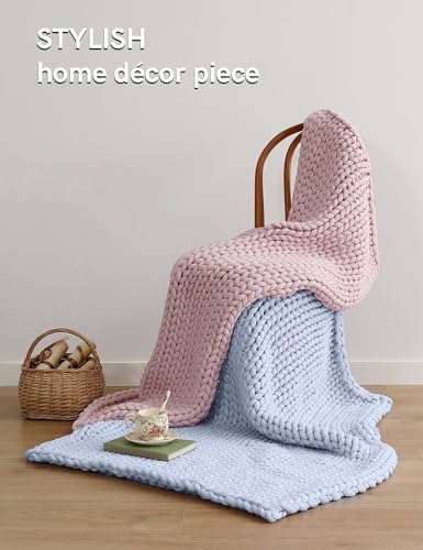 YnM Chunky Throw Blanket, Medium-Weight, Hand Knitted, Skin Friendly, Ventilated and Breathable, Machine Washable, Home Décor Piece for Couch, Sofa and Bed (Atlantis Blue, 40x50 Inch) - Image 2