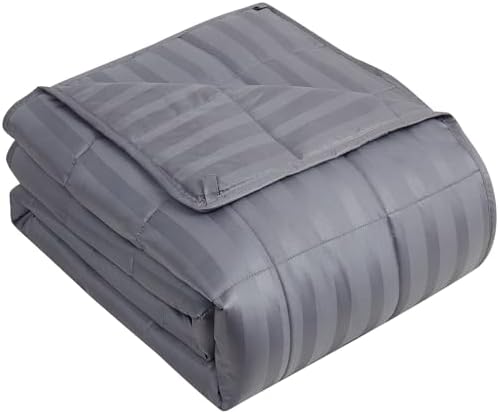 yescool Weighted Blanket for Adults (20 lbs, 48" x 72", Satin Grey Stripes) Heavy Blanket for Sleeping Perfect for 190-210 lbs, Twin Size Breathable Blanket with Premium Glass Bead, Machine Washable by yescool