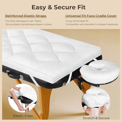 3inch Plush Lash Bed Topper Set – Waterproof Massage Table Topper, Cozy Pillow Top Cover Fits Spa & Massage Tables For Esthetician Lash Artist,Includes White Massage Pad & Face Cradle Cover - Image 5