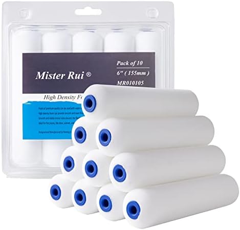 Mister Rui Foam Paint Roller Cover, 6 Inch Sponge Paint Roller Sleeve, Pack of 10, Foam of Premium Quality Can Be Used with Water and Oil Based Paints by MisterRui