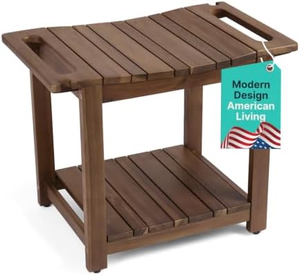 AVLORA Design 21" Premium Shower Bench with Built-in Handles - Walnut by AvloraDesign