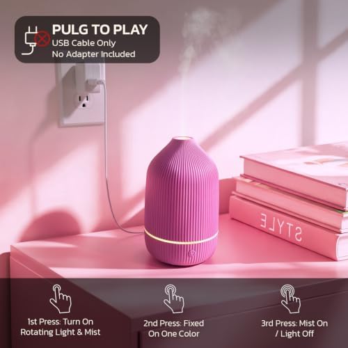 Essential Oil Diffuser, 100ml Aromatherapy Diffuser, Mini Ultrasonic Diffuser for Essential Oil, Home, Office, Cool Mist Humidifier with 7 Led Light, Auto Shut-Off, Pink - Image 6