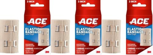 ACE 3 Inch Elastic Bandage with Clips, Beige, Great for Elbow, Ankle, Knee and More, Ideal for Sports, Comfortable Design with Soft Feel, Wash and Reuse (Pack of 3) by ACE