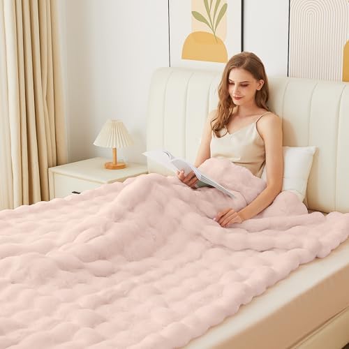 ORINOVA Pink Fluffy Double Sided Blanket for Couch Living Room Faux Fur 50x60 Fuzzy Throw No Shed Blanket for Bed Soft Furry Bed Cozy Comforter Home Decor Gifts 860 GSM - Image 4