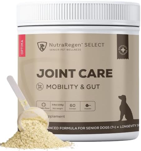 NutraRegen Select Optima Dog Joint Supplement for Senior Dogs – Glucosamine, Chondroitin & MSM + Probiotics & Prebiotics – Mobility, Joint & Digestive Health – 60 Scoops by NutraRegen