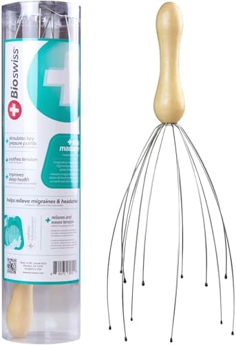 BioSwiss Scalp Massager, Handheld Head and Temple Massage Tool for Relaxation and Hair Stimulation by Bioswiss