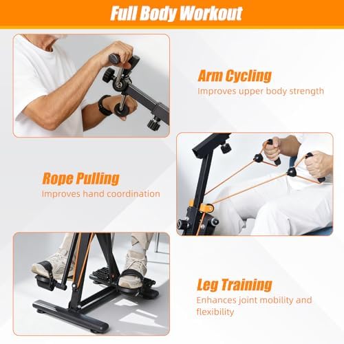 Arm and Leg Pedal Exerciser for Seniors - Seated Pedal Exerciser with Leg Swing Exercise, Arm Rope Pull Exercise&Foot Massage, Stroke Recovery Pedal Exercise Equipment for Elderly, with Digital Display - Image 4