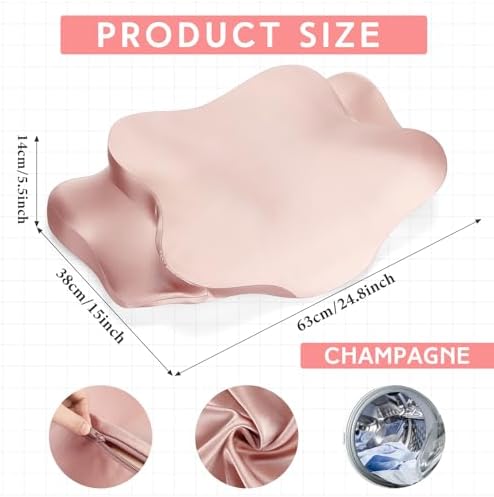 Hahafelt Cervical Neck Pillowcase (Only Pillowcase) Satin Pillow Cover with Zipper Ergonomic Contour Pillow Cover for Side Back Stomach Sleepers(Coral,Queen Size) - Image 2