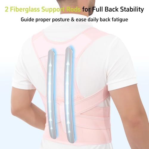 Posture Corrector for Women and Men, Adjustable Back Brace Support with Dual Support Rods, Shoulder Straightener Posture Corrector for Rounded Shoulders, Upper Back Support Brace, Breathable Posture Trainer (Pink, Medium) - Image 2
