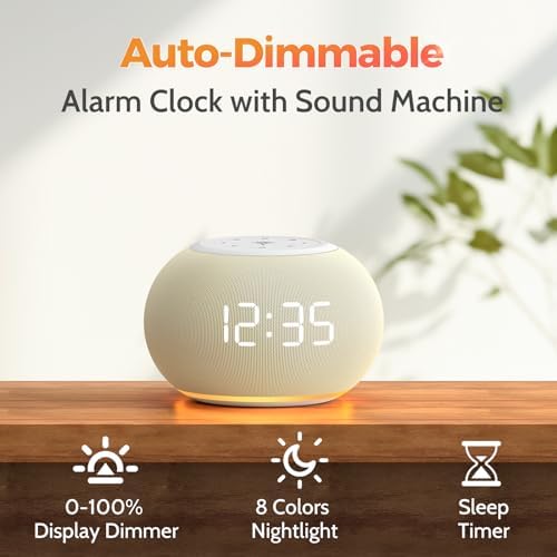 REACHER Auto Dimmable Sound Machine Alarm Clock with Night Light for Girls - Image 2
