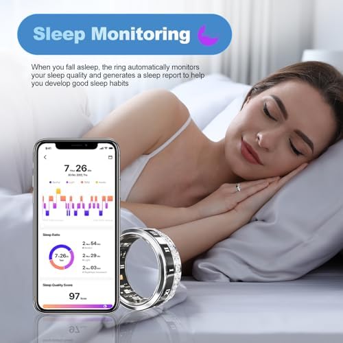 Smart Ring Health Tracker for Women & Men Fitness Tracker Ring (Black, 8#) - Image 3