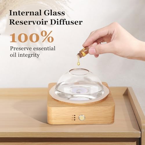 Lecdura Glass Essential Oil Diffuser with Glass Reservoir & WoodBase, 200ml Ultrasonic Lock Color Timer Auto-Off 7 Color Light Aroma Glass Dome Diffuser for Home Office Bedroom Yoga - Image 2