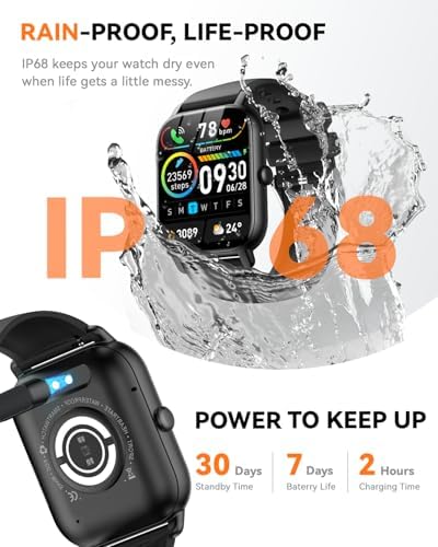 Smart Watches for Men Women, Fitness Tracker with Activity Counter/Sleep Monitor, IP68 Waterproof Smart Watch for Android iPhone iOS Compatible (Jet Black, 1.83) - Image 6