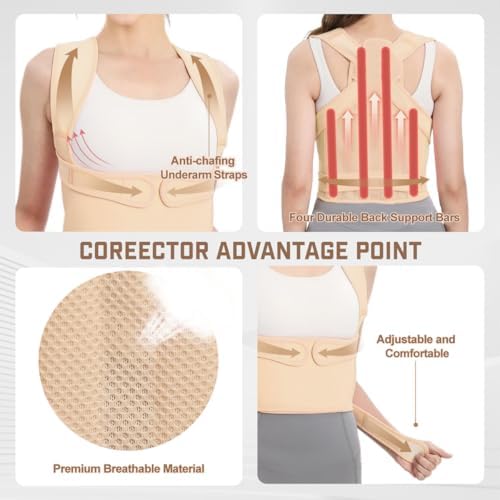 Back Brace Posture Corrector for Women & Men, Adjustable Shoulder Straightener with Full Back Support, Relief for Lower & Upper Back Pain, Hunchback & Scoliosis (Beige, Small) - Image 6