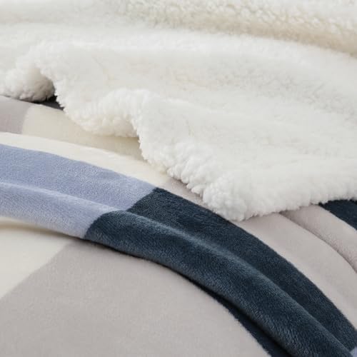 PU MEI Sherpa Throw Blanket Reversible Large Big King Size Flannel Blankets for Bed, 108"*90",Grey Blue - Image 3