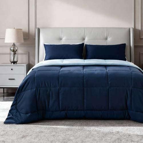 Bedsure Comforters Queen Size - Duvet Insert Contrast Down Alternative Comforter Quilted All Season Duvet with 8 Tabs, Machine Washable, Gifts for Women, Navy Blue/Blue, Queen 88 x 88 Inches by Unknown