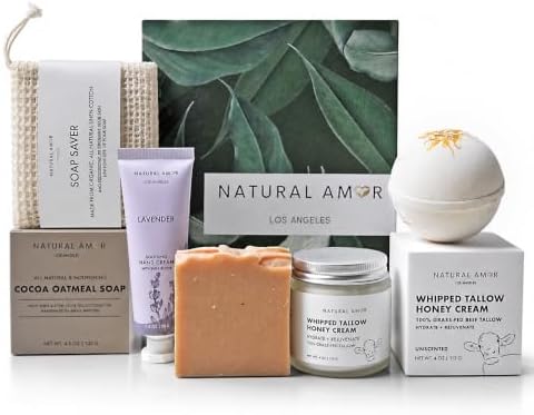 Natural Amor Handmade Spa Gift Set 6 pcs– Includes Bath Bomb, Hand Cream, Soap, Bath Salt, Candle – Relaxing Self-Care Kit for Women by NATURALAMORLOSANGELES