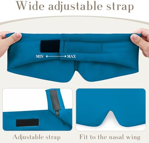 SECZIPE 100% Mulberry Silk Sleep Mask Eye Mask for Women Man with Adjustable Band, for Side Sleeper Blackout Sleep Mask for Travel Rest and Office Large Size (Blue) - Image 4