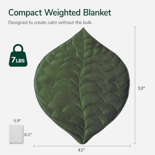 Weighted Lap Blanket for Adults, 7 lbs 41" x 53", Leaf Pattern, Olive Green - Image 2