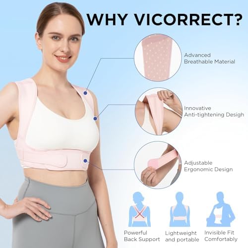 Vicorrect Posture Corrector for Women and Men: Adjustable Brace Straps for Upper Back Pain Relief and Shoulder Support (Pink S/M) - Image 3