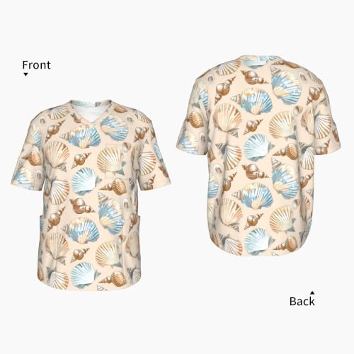 Men's Scrub Top,V-Neck Spill Wrinkle Resistant,3 Pockets-Seashells (3) - Image 4