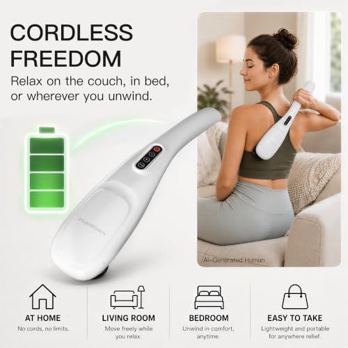 MEGAWISE Cordless Handheld Massager, 3200mAh, 5 Speeds, 7 Heads - Image 6